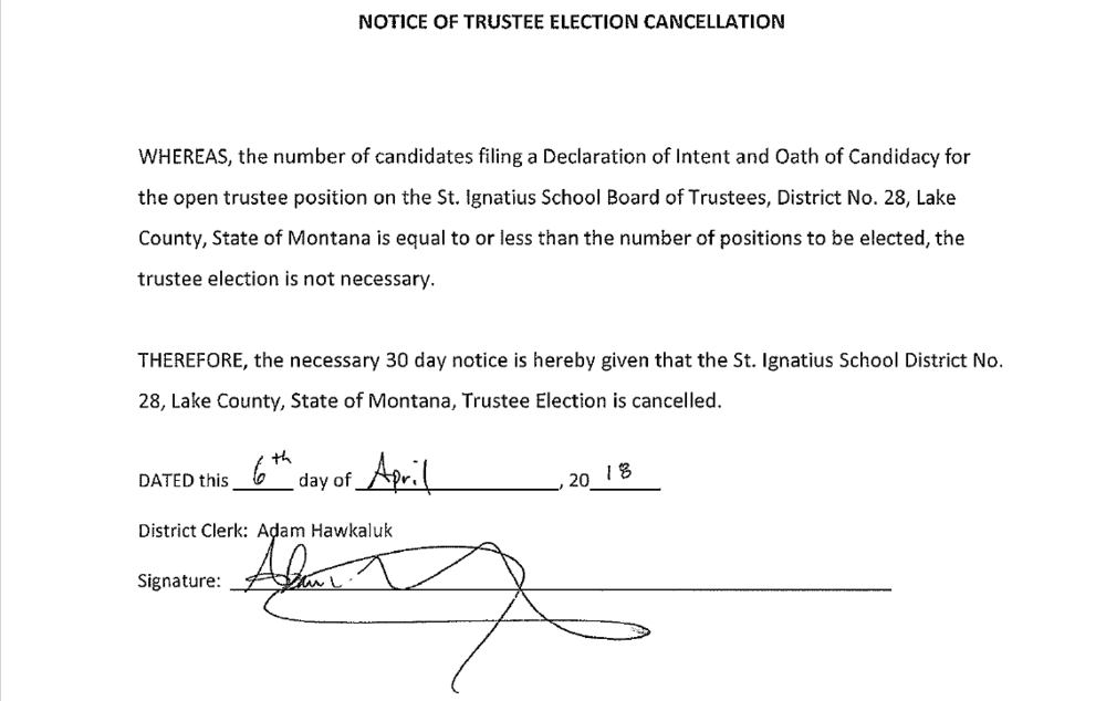 Notice of Trustee Election by Acclimation